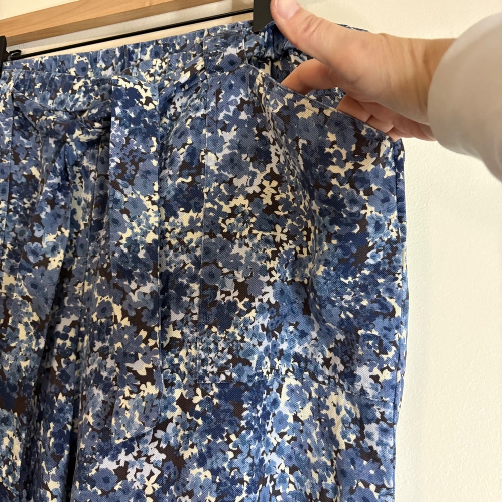 JJILL Floral Wide Leg Cropped Pants Womens XL Tall Blue White Tie Waist - Picture 4 of 8